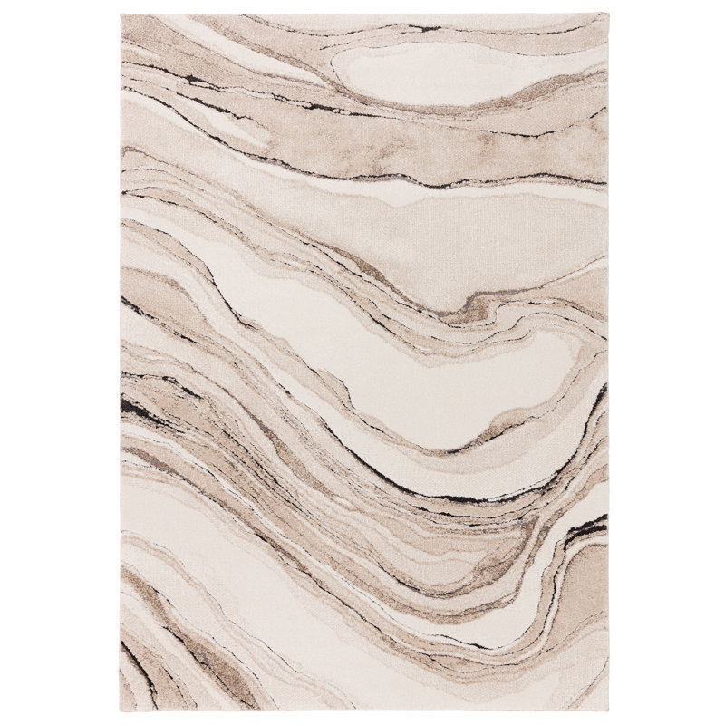 Decara Quartz Abstract High-Low Beige Area Rug, Rectangle 200 x 290 cm