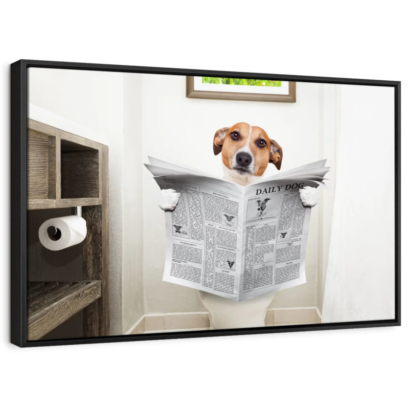 Khendal Jack Russell sur la toilette, reproduction sur toile, H 13 po x l 19 po