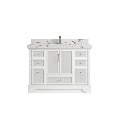Meuble-lavabo simple autoportant 48 po avec plateau en quartz Alys