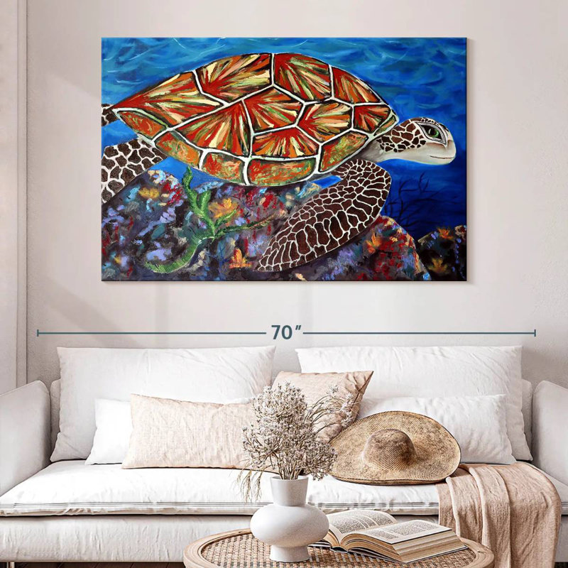 Splashy Sea Turtle, 34" H x 51" W