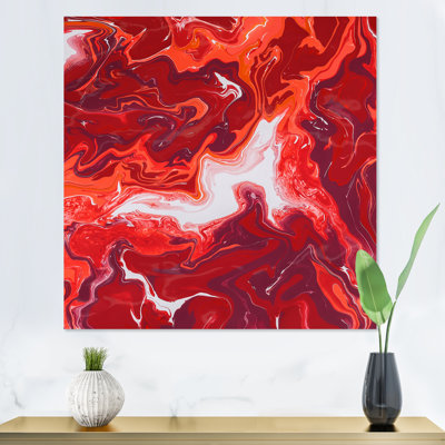 Red and White Marble Ripples - reproduction d'art moderne sur toile