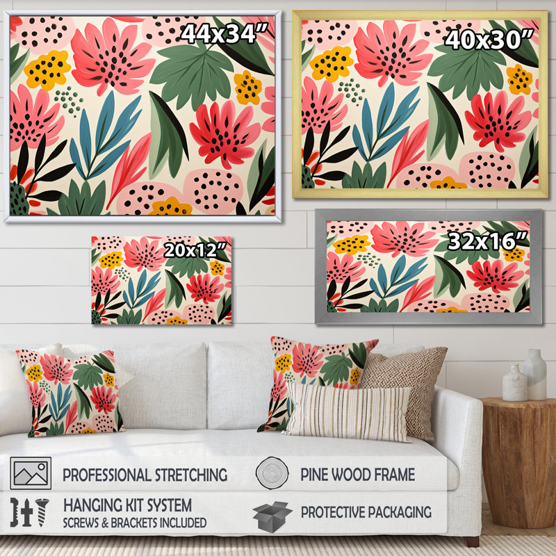 «Rose Floral Tropical Jungle» par Matisse II - palmiers et palmiers, art mural, Cadre de coin argenté fermé