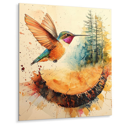 Hummingbird Into The Wood Slide III - Modern Metal Art Print, Hummingbird Metal Wall Decor