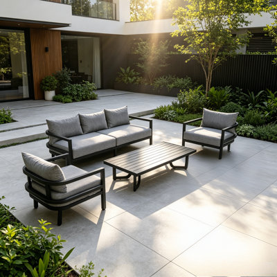 Ensemble de mobilier d'extérieur en acier pour patio, canapé de conversation 5 places avec table basse, sièges de patio toutes saisons pour jardin
