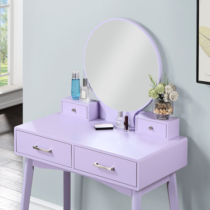 Ensemble coiffeuse et tabouret Liannon, Mauve
