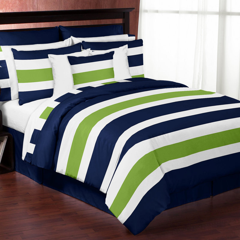 Navy and Lime Green Striped Twin Microfiber Comforter Set