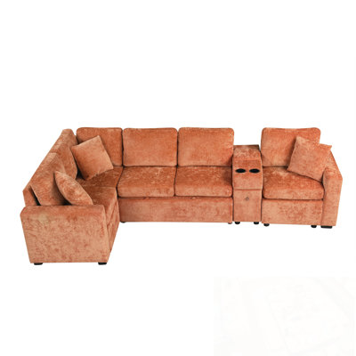 L-shaped Sectional Sofa with Pull-Out Bed, Cup Holders and Ample Storage Space