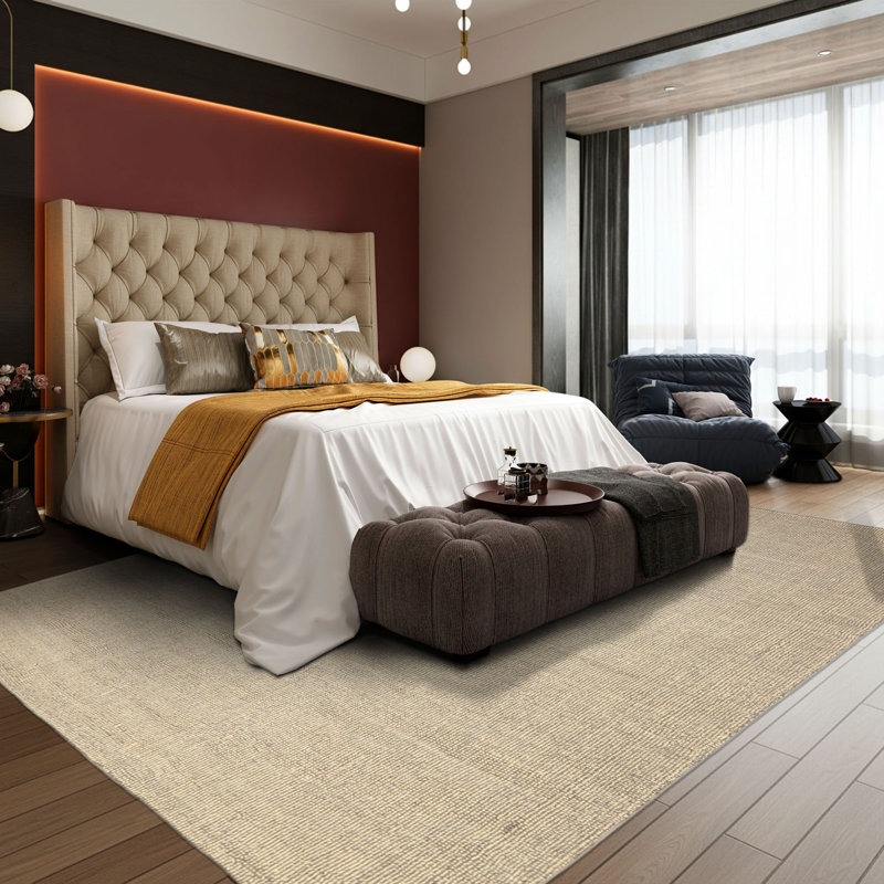 Tapis contemporain beige en laine tissé à la main 8 x 8, Beige/Tan, Square 8'