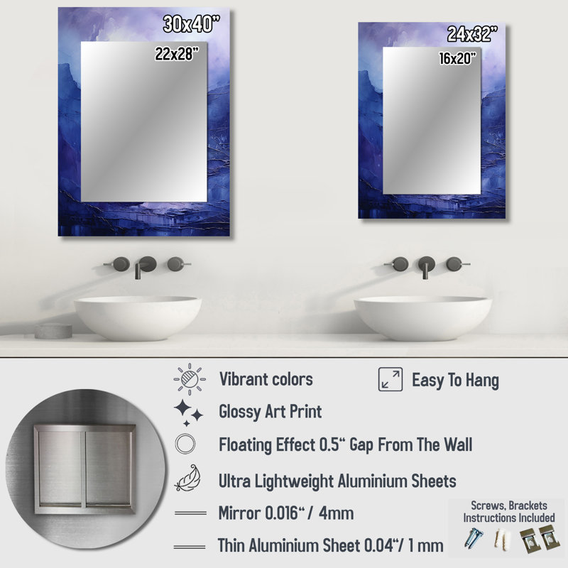 Indigo Dreams I - Landscapes Wall Mirror, Modern Decorative Mirror, Printed Metal Art, 32" x 24"