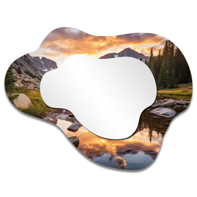 Green Rustic Cloud-Shaped Wall Mirror – Colorado Mountain Serenity III, Printed on Metal