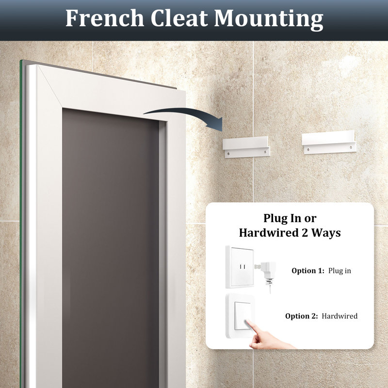 Aevar Super Bright 192 LEDs/m Back LED Lighted Anti-Fog Tempered Glass Bathroom/Vanity Mirror with ETL & 3-Year Warranty