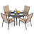 5-piece Patio Dining Set With Umbrella Hole, Stackable PVC-coated polyester Chairs