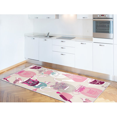 Tapis rose / beige en polyamide tissé à la machine Dream