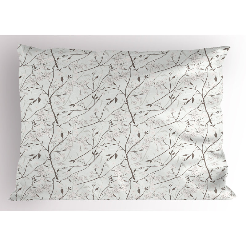 Mint Green and White Floral Print Pillow Sham Set