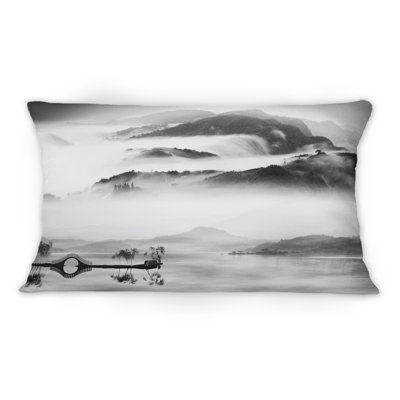 Coussin décoratif à imprimé chinois paysage de montagne chinois traditionnel