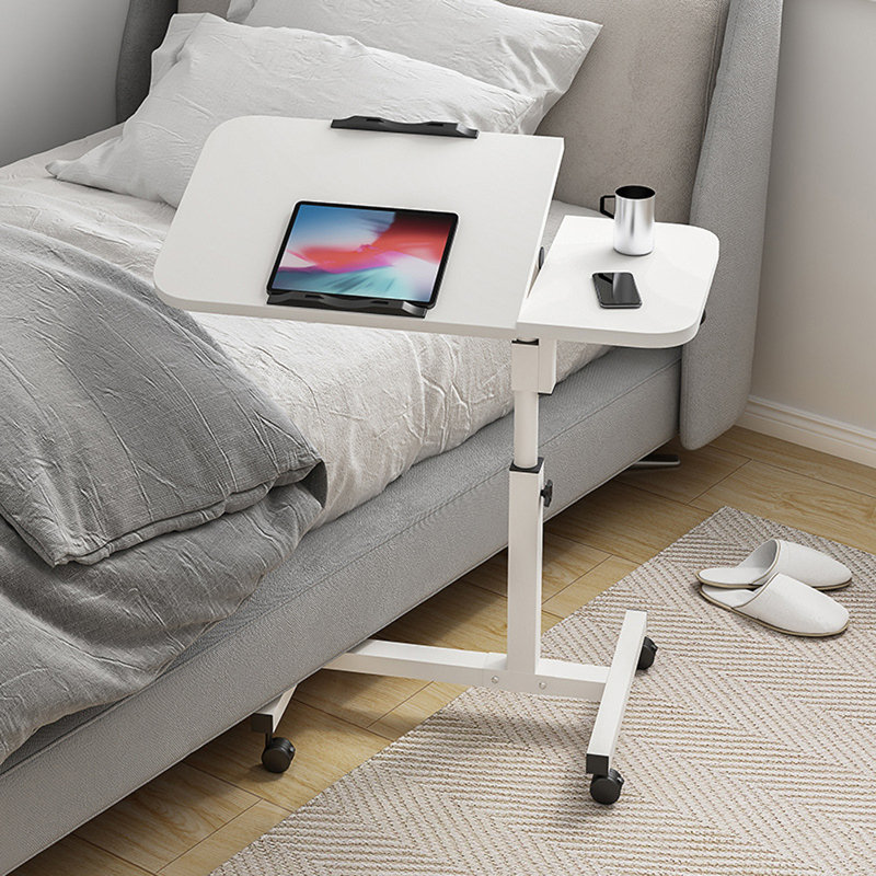 Adjustable Tilt Overbed Bedside Table with Wheels, Mobile Laptop Standing Desk Portable Rolling Computer Cart Movable End Table Sofa Side Table for Home Hospital Use
