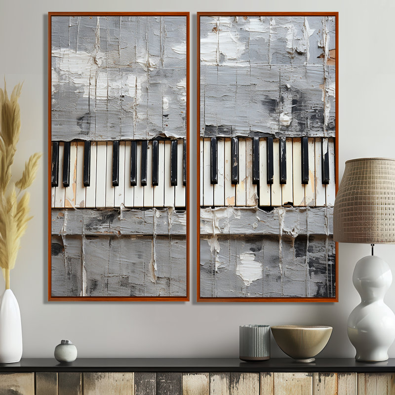 Minimalisme, touches de piano grises et blanches - décoration murale traditionnelle brune, 20" H x 24" W, Brown