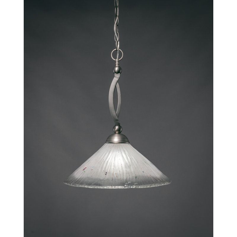 Bow Chain Hung Pendant Glass, Brushed Nickel, 19", Frosted Crystal