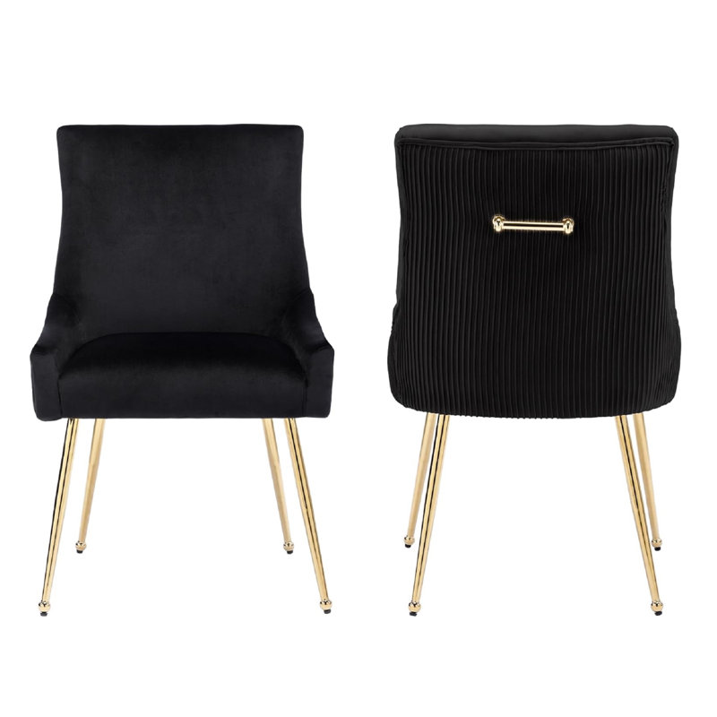 Chaise d'appoint rembourrée en velours avec pieds dorés , Noir, Doré