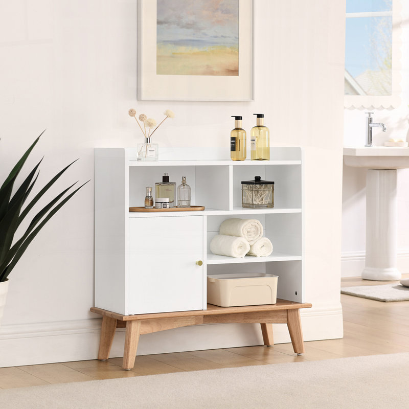 Console en bois avec armoire de rangement, pieds en bois massif