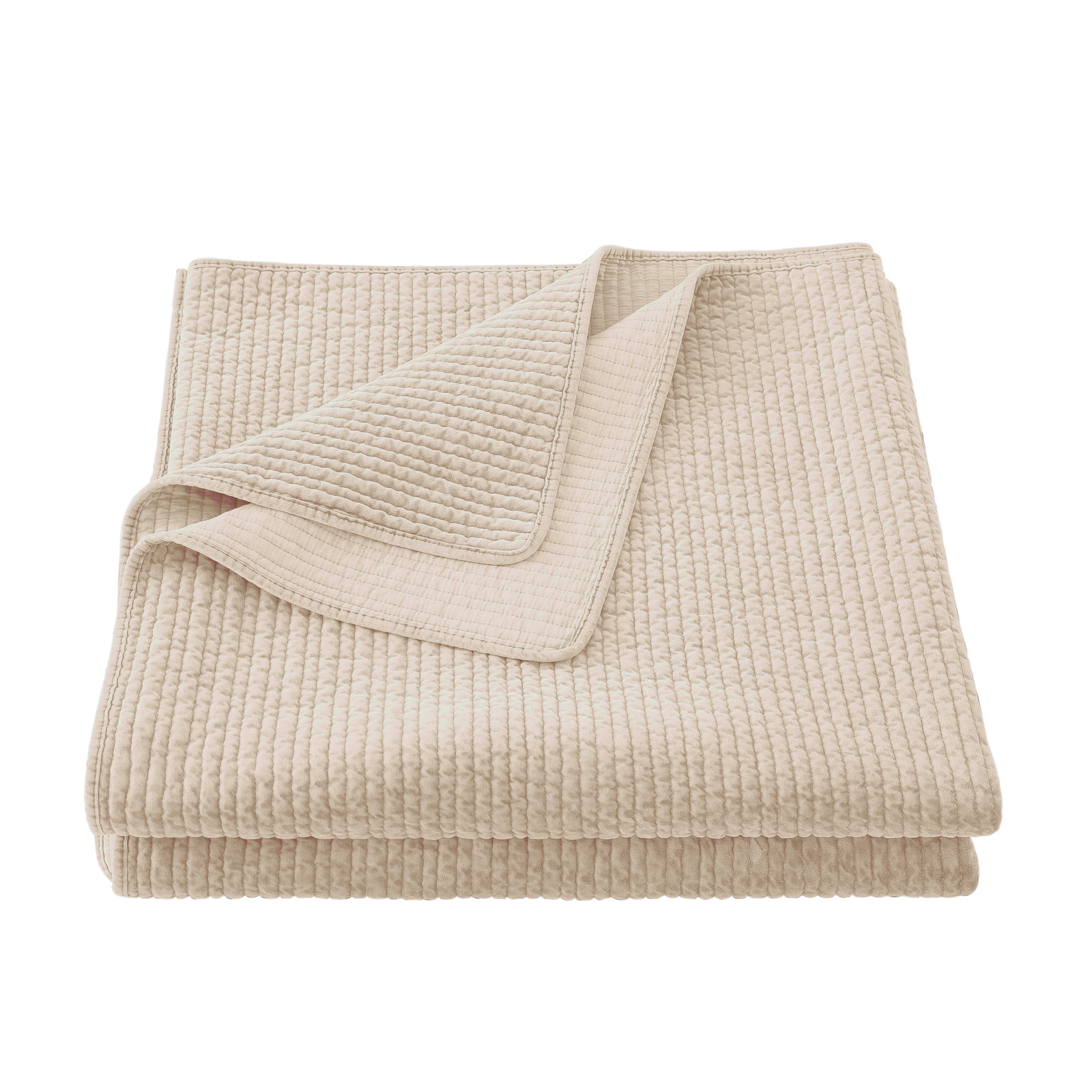 Kobie Stonewashed Cotton Velvet Modern Rustic Quilt, Full/Queen Quilt, Light Tan