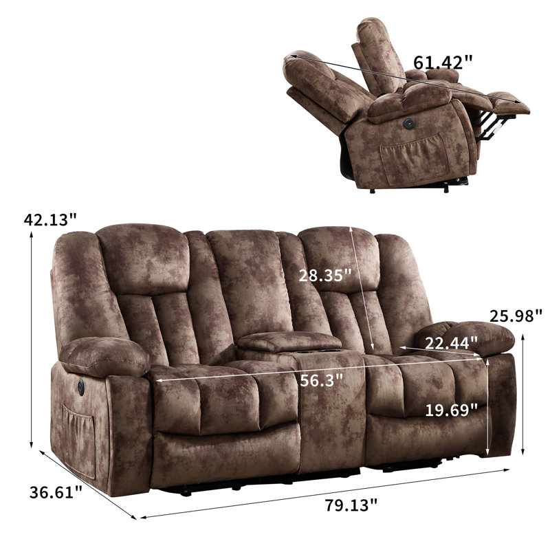 79.13'' Wide Modern Microfiber Power Reclining Loveseat With Lift Assist, Dual Hidden Cup Holders, Storage Console & USB Charging Ports