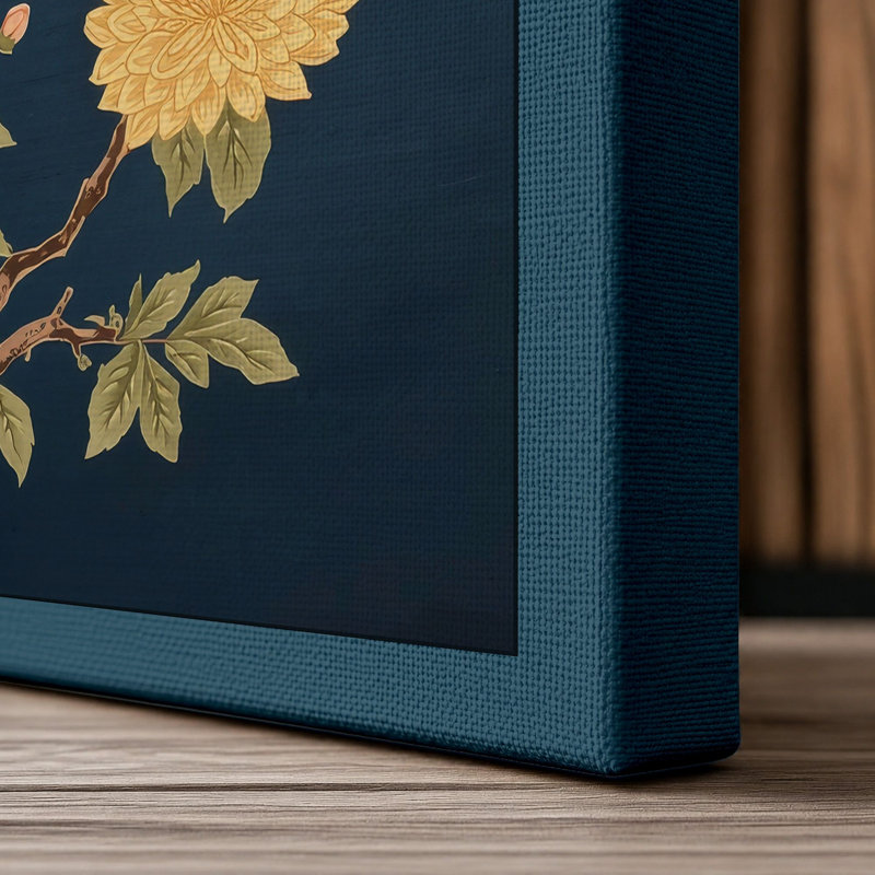 Scattered Blossoms Japandi - Wrapped Canvas, 24x16 - 61.0 x 40.6 cm, Teal Border