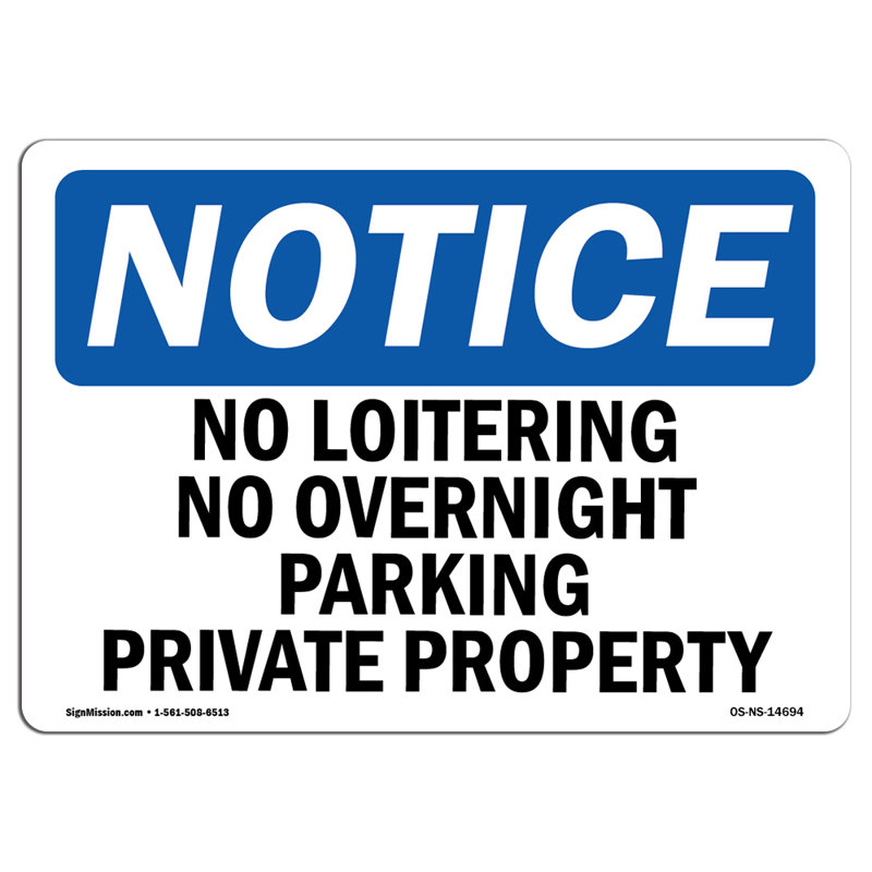 Panneau en plastique 18 po x 12 po «No Loitering No Nuit»