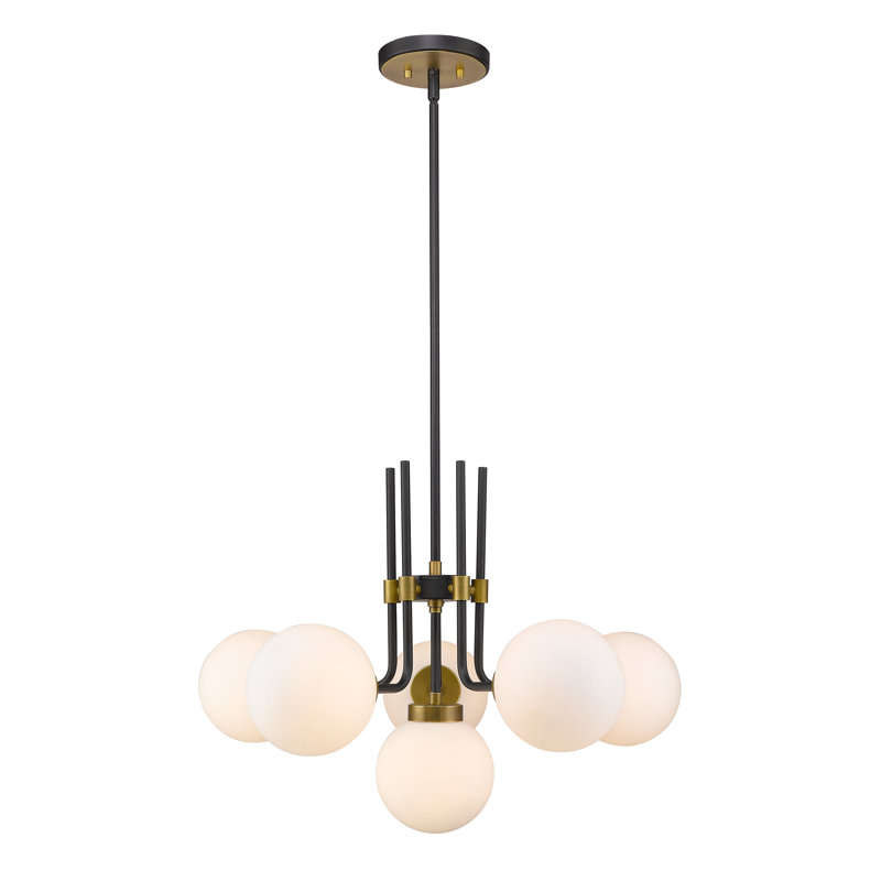 Doerun 6 - Light Dimmable Classic / Traditional Chandelier, Opal, Olde Brass
