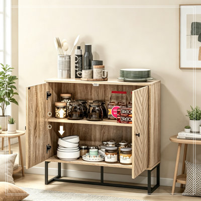 Armoire de rangement avec 2 portes à chevrons, tablette réglable et bases robustes en acier