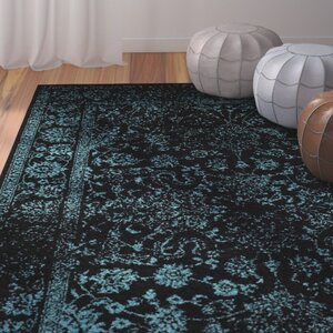 Olius Floral Black/Teal Area Rug