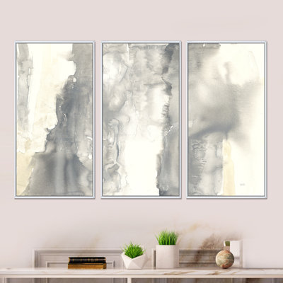 Gold Glamour Direction I - Modern & Contemporary Framed Canvas Wall Art Set Of 3