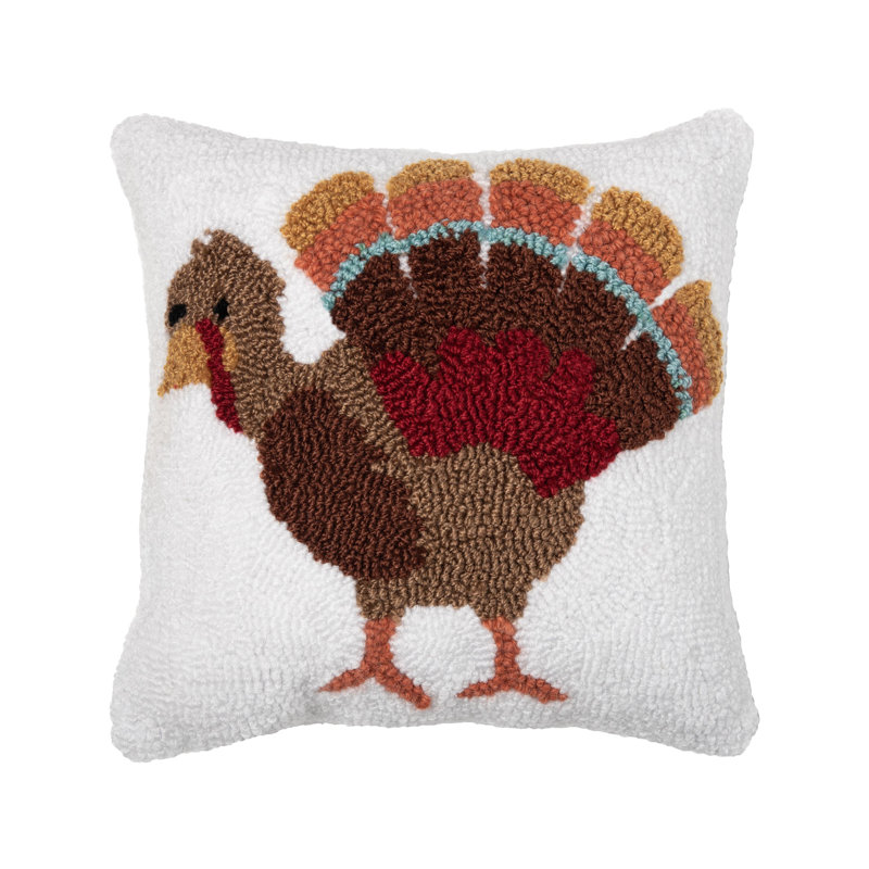 Turkey Feathers Thanksgiving Hooked Pillow