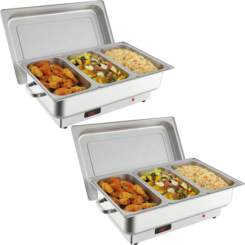 Ensemble de chauffe-plat électrique chauffant, chauffe-plats en acier inoxydable 9 pte pour la restauration, serveurs de buffet électriques commerciaux avec affichage numérique de la température
