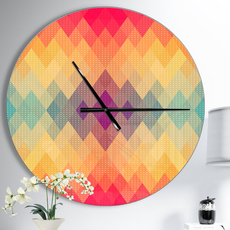 Motif géométrique coloré - horloge murale moderne, Moyen