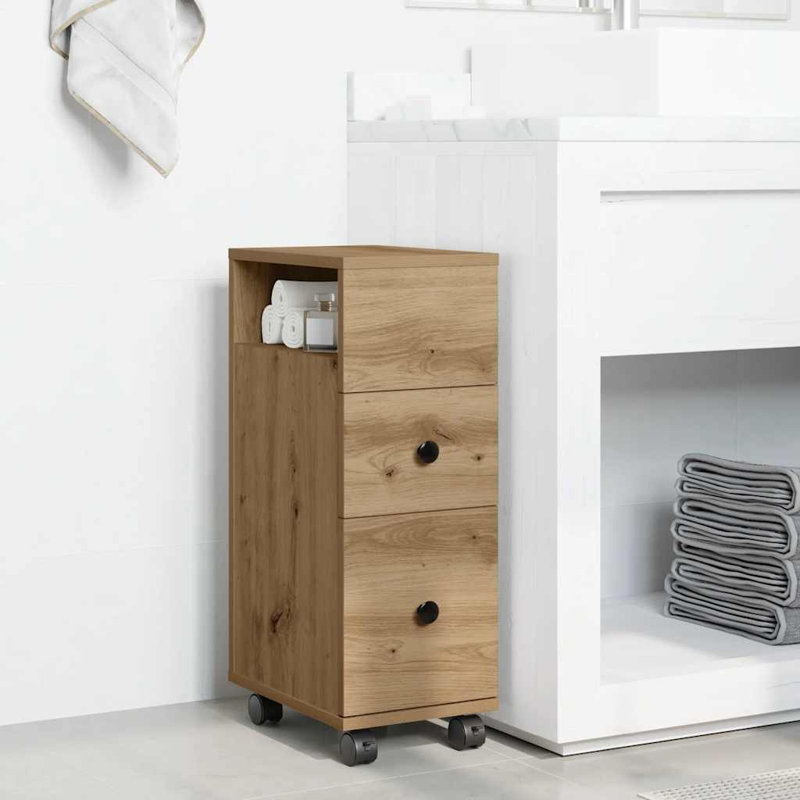 vidaXL Narrow Bathroom Cabinet with Wheels Trolley Cupboard Engineered Wood, Artisan Oak