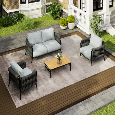 Saoirse 4 Piece Rattan Sofa Seating Group With Cushions by George Oliver