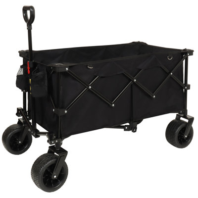 Heavy-Duty 360lb Capacity Foldable Utility Wagon – All-Terrain Quiet Wheels, Adjustable Handle & Cup Holders for Camping, Gardening, Picnic, Sports, and Shopping, black