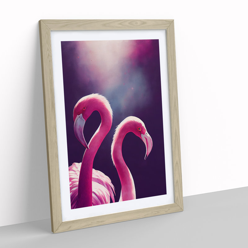 Two Flamingos - Framed Print, Oak Framed, 46cm H x 34cm W x 2cm D