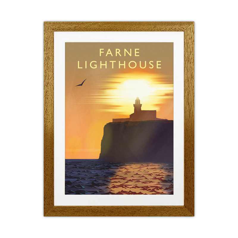 Farne Lighthouse Portrait by Richard O'Neill - Print, 53.5cm H x 43.5cm W x 3cm D, Brown Framed