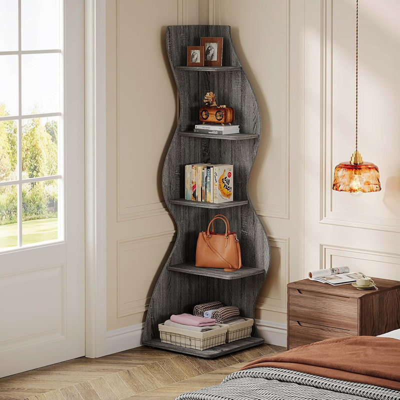 Bibliothèque et support d'angle à 5 niveaux 69,8 po pour salon, Gris