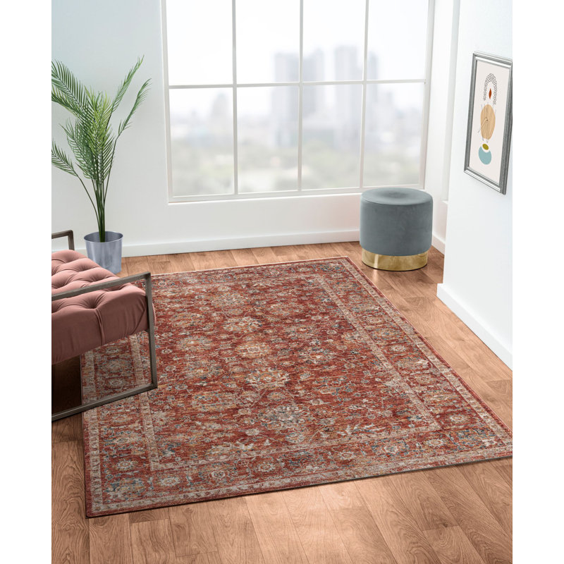 Alythia Machine Woven Polyester Area Rug in Red/Beige/Blue, Rectangle 3' x 5'