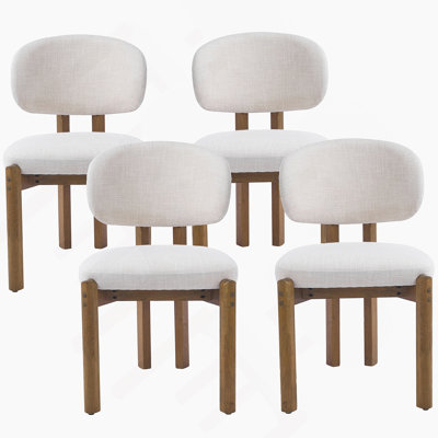 Chaises de salle à manger de style Mid-Century avec sièges rembourrés beiges et structure en bois massif au fini noyer, ensemble de 4 pour un usage quotidien confortable.