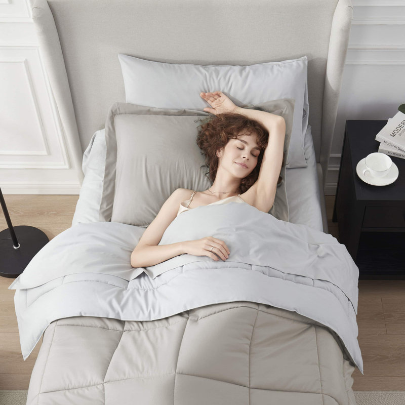 Bed-in-A-Bag Reversible Comforter Set with Bed Sheets & Memory Foam Cooling Pillows, Twin Comforter + 6 Additional Pieces