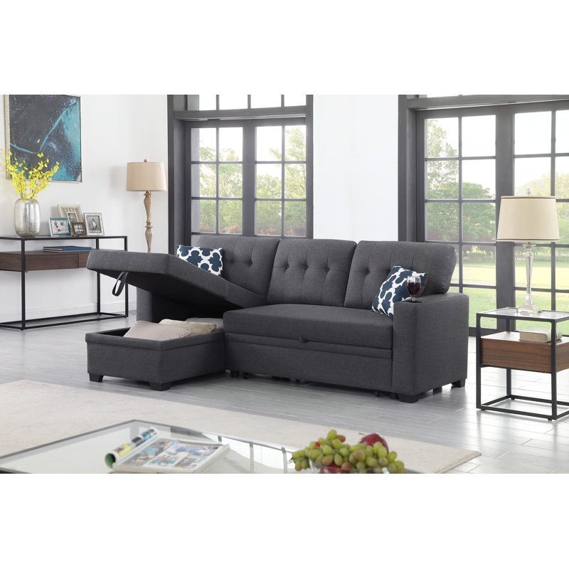 Upholstered L-Shaped Sectional Reversible, Black Polyester Blend