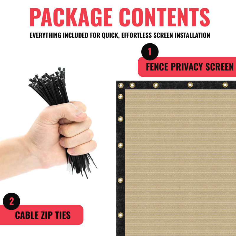 Beige Heavy-Duty Polyethylene Mesh Privacy Fence Screen 6' x 15'