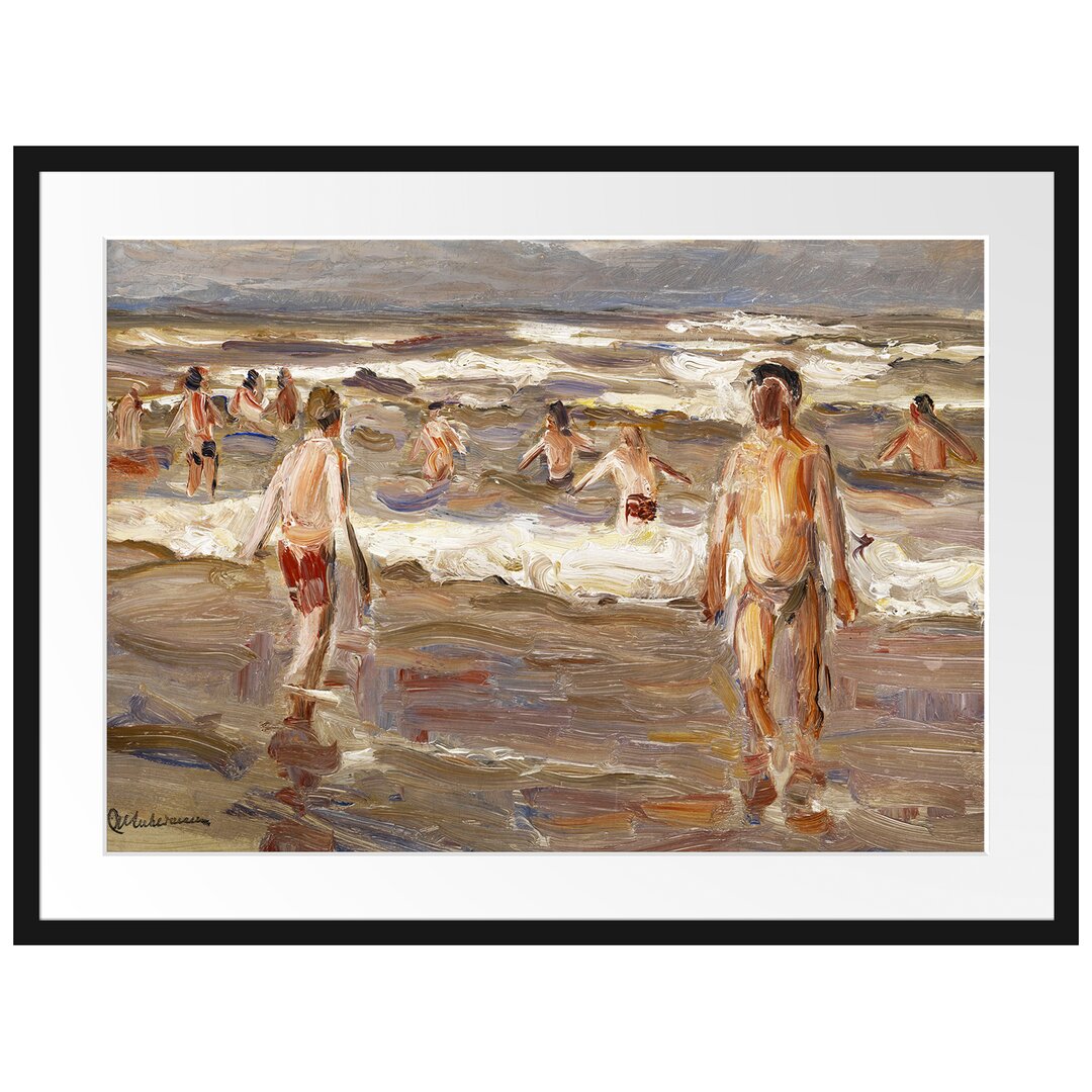 Max Liebermann - Badende Knaben Im Meer - Im Bilderrahmen Mit Galerie-Passepartout