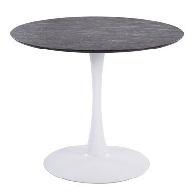 Table Pebble Modern avec base en métal blanc et plateau en placage de marbre noir