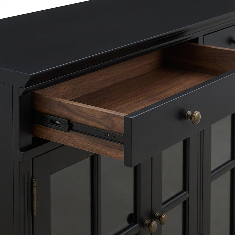 Solid Wood Sideboard Cabinet TV Console Pine Wood, Black