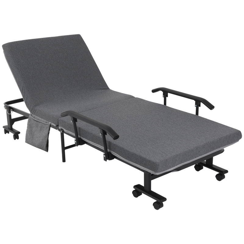 Lit pliant, lit pliant avec matelas de 3,25 po, lit d'invité pliable portable avec dossier réglable et structure en métal sur roulettes, gris foncé